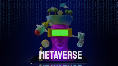 Meta evren veya teknoloji konsepti 3D oluşturma için tablet üzerindeki kulaklık