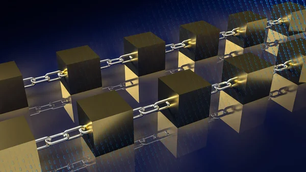 gold block  and chain for blockchain technology concept 3d rendering