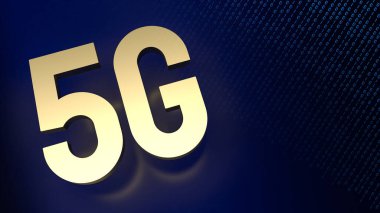 Mobil veya teknoloji konsepti 3D renderin mavi arkaplan üzerine 5g