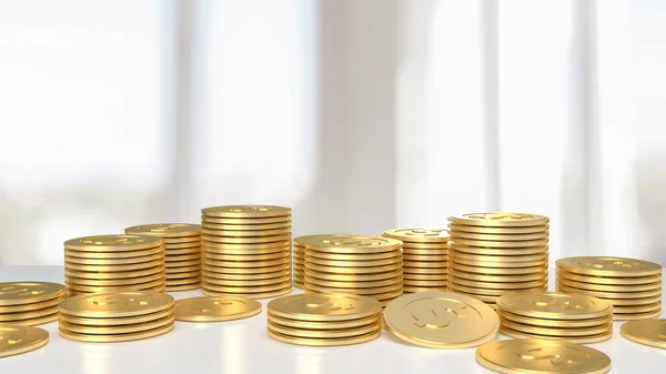 Χρυσά Νομίσματα Λευκό Τραπέζι Για Την Εξοικονόμηση Επιχειρηματική Ιδέα Renderin — Φωτογραφία Αρχείου
