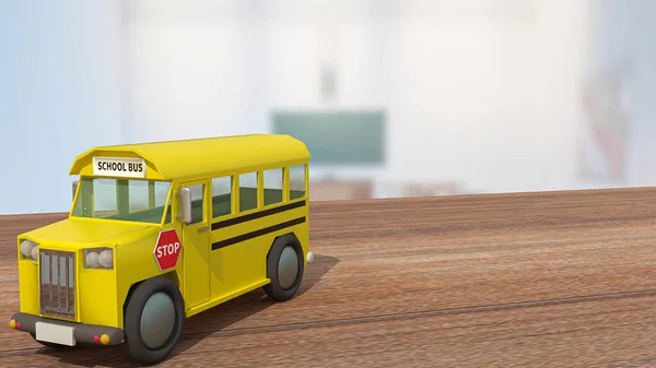 Ônibus Escolar Mesa Madeira Sala Aula Para Voltar Escola Conceito — Fotografia de Stock