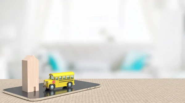 Bus Scolaire Maison Bois Sur Tablette Pour Éducation Concept Renderin — Photo