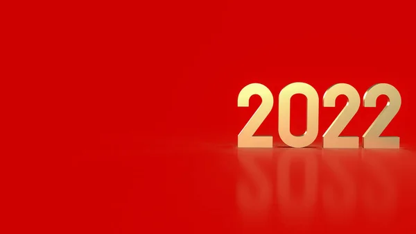 The gold 2022 on red background for new year  concept 3d renderin