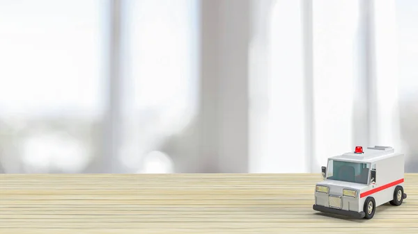 Ambulância Mesa Madeira Para Cuidados Saúde Conceito Médico Renderização — Fotografia de Stock