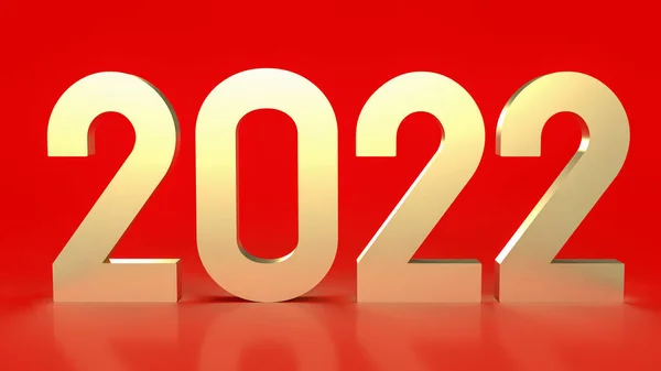 新年のコンセプト3Dレンダリングのための赤の背景に金2022 — ストック写真