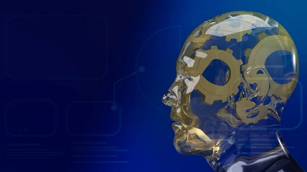 The gold gear inside human crystal  head  for ai or machine learning  for technology  concept 3d rendering