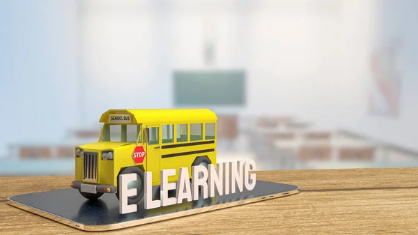 Iskolabusz Táblagépen Learning Koncepcióhoz Renderin — Stock Fotó