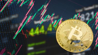 Kriptografi veya iş konsepti için iş grafiğindeki bitcoin
