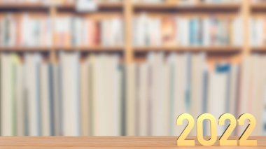 Yeni yıl konsepti için 2022 numaralı ahşap masa 3D çizimi.