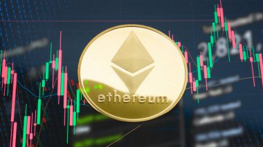 Kriptografi veya iş konsepti için iş grafiğinde Ethereum madeni para
