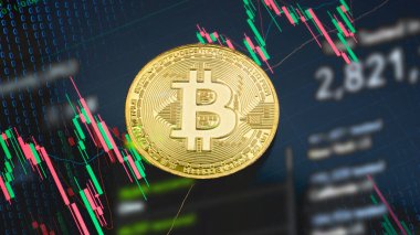 Kriptografi veya iş konsepti için iş grafiğindeki bitcoin