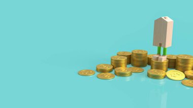 Konut ve altın sikkeler konsept 3D oluşturma