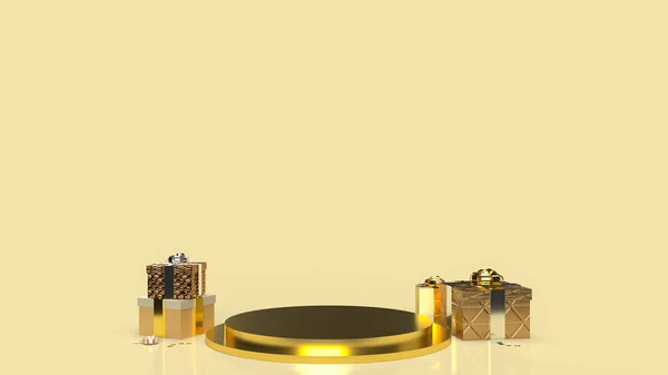 Gold Geometry Podium Shape Display Product Gift Box Present Concept — Stock Photo, Image