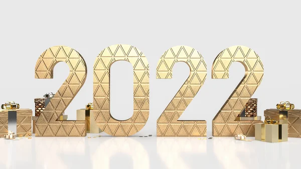 Número Oro 2022 Caja Regalo Sobre Fondo Blanco Para Nuevo — Foto de Stock