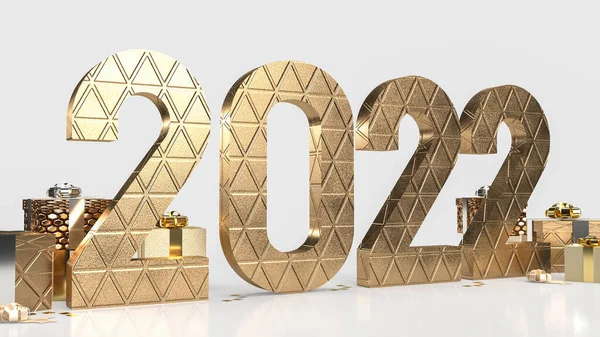 Goud Nummer 2022 Geschenkdoos Witte Achtergrond Voor Nieuwjaar Bedrijfsconcept Rendering — Stockfoto