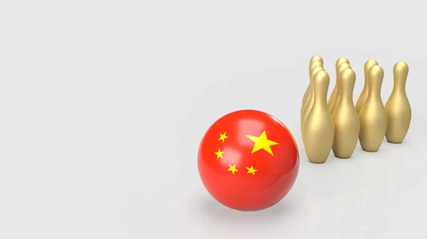 ビジネスコンセプト3Dレンダリングのための中国ボールと金ピンボーリング — ストック写真