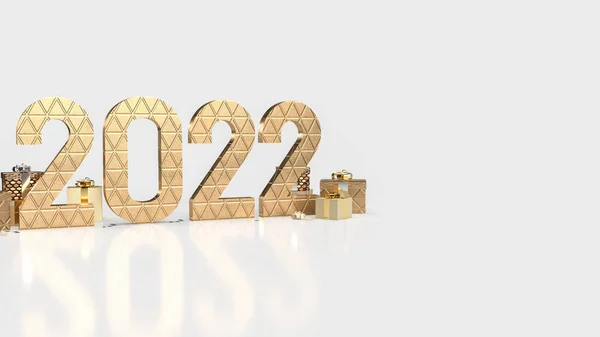 Ouro Número 2022 Caixa Presente Fundo Branco Para Ano Novo — Fotografia de Stock