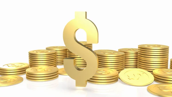 Simbolo Dollaro Oro Monete Sfondo Bianco Rendering — Foto Stock