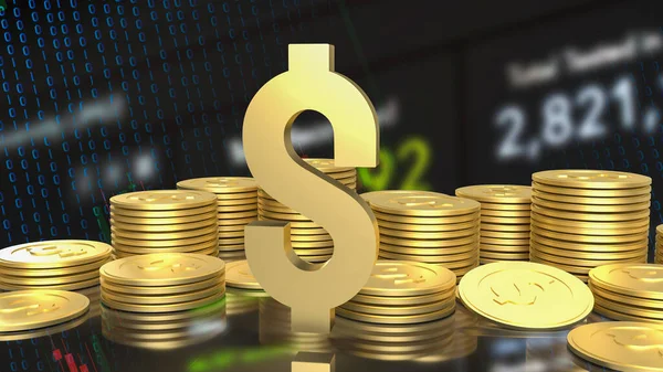 Das Gold Dollar Symbol Und Münzen Auf Businessplan Hintergrund Rendering — Stockfoto