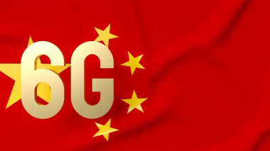 Teknoloji veya iletişim konsepti 3D sunumu için Çin bayrağına 6g altın