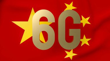 Teknoloji veya iletişim konsepti 3D sunumu için Çin bayrağına 6g altın