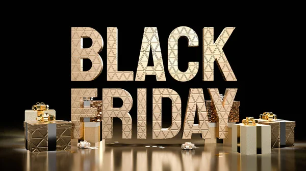 Der Black Friday Gold Text Und Geschenkboxen Für Angebot Oder — Stockfoto