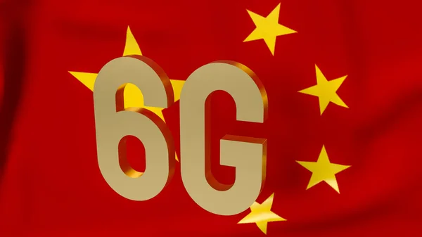 Gold Chinese Flag Technology Communications Concept Rendering — Stock Photo, Image