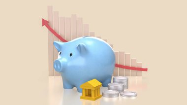 Piggy Bank ve madeni paralar iş için ya da kazanç konsepti 3D yorumlama.