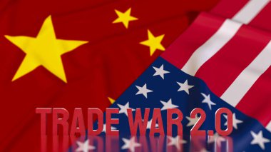ABD ve Çin bayrağına karşı ticaret savaşı 3D Rending konsepti.