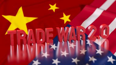 ABD ve Çin bayrağına karşı ticaret savaşı 3D Rending konsepti.