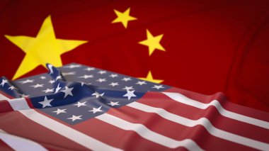 ABD ve Çin Ticaret Savaşı veya İş Konsepti 3D Hazırlama bayrağı.