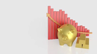 Piggy Bank ve Gold Bar İş Konsepti 3D Hazırlama.