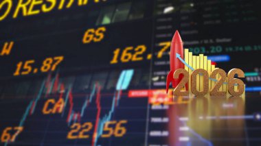 Roket ve İş Konsepti 3D Hazırlama 2026 Çizelgesi.