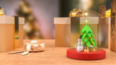 Tatil için Kardan Adam ve Noel Ağacı Ya da Yeni Yıl Konsepti 3D Hazırlama.