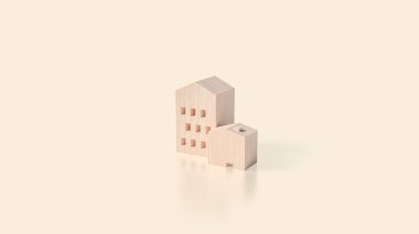 Mülkiyet veya Bina Konsepti 3D Hazırlama için Ahşap Ev.