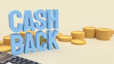 Mavi zemin üzerinde altın sikkeler bulunan 3D nakit para metni, tasarruf, geri ödeme, promosyon, bonus ve iş tasarımı için para iade illüstrasyonları için finansal ödül konsepti.