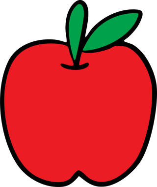 Beyaz zemin üzerine kurulu şirin renkli çizgi film meyve ikonları, eğitim, tasarım veya çocuk klibi kullanımı için elma, muz, çilek ve karpuz gibi çeşitli meyvelerin el çizimleri.