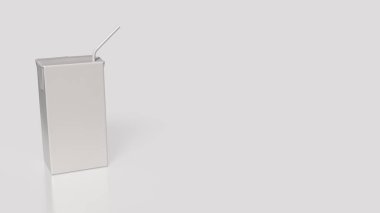 Temiz arkaplanda saman bulunan boş beyaz meyve suyu kutusu, içecek, süt veya meyve suyu ürünü modelleme konsepti için minimum ambalaj tasarımı, basit ve modern konteynır şablonu.