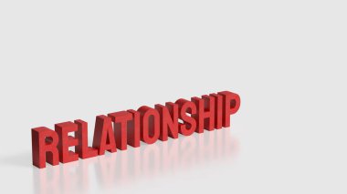 Temiz beyaz arkaplandaki kalın kırmızı ilişki metni, aşkı, bağlantıyı, ortaklığı, iletişimi ve duygusal bağı sembolize eder