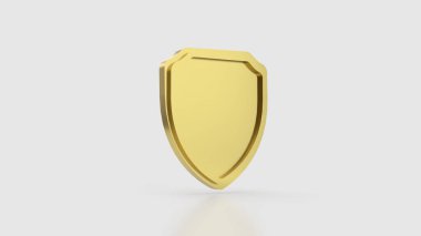 Temiz bir arkaplan üzerinde altın 3D kalkan simgesi, modern minimalist tarzda güvenlik, koruma, güvenlik ve dijital savunmayı temsil ediyor..