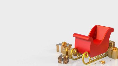 Altın hediye kutularıyla çevrili parlak kırmızı Noel kızağı, bayram neşesini, kutlamaları, kış şenliğini ve mevsimsel dekorasyonu simgeliyor..