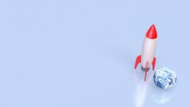Yumuşak mavi arka planda, küçük bir Dünya küresinin yanında duran parlak kırmızı ve beyaz bir roket, keşfi, yaratıcılığı, yeniliği ve gelecekteki uzay maceralarını simgeliyor..