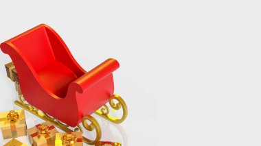 Altın hediye kutularıyla çevrili parlak kırmızı Noel kızağı, bayram neşesini, kutlamaları, kış şenliğini ve mevsimsel dekorasyonu simgeliyor..
