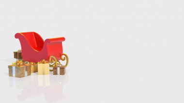 Altın hediye kutularıyla çevrili parlak kırmızı Noel kızağı, bayram neşesini, kutlamaları, kış şenliğini ve mevsimsel dekorasyonu simgeliyor..