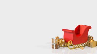 Altın hediye kutularıyla çevrili parlak kırmızı Noel kızağı, bayram neşesini, kutlamaları, kış şenliğini ve mevsimsel dekorasyonu simgeliyor..