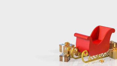 Altın hediye kutularıyla çevrili parlak kırmızı Noel kızağı, bayram neşesini, kutlamaları, kış şenliğini ve mevsimsel dekorasyonu simgeliyor..