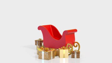 Altın hediye kutularıyla çevrili parlak kırmızı Noel kızağı, bayram neşesini, kutlamaları, kış şenliğini ve mevsimsel dekorasyonu simgeliyor..