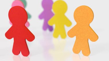 Soyut renkli insanların bir arada durması, çeşitliliği, dahil olmayı, eşitliği, takım çalışmasını ve temiz beyaz arka planda sosyal bağlantıyı sembolize ediyor. Sosyal, İK ve toplum kavramları için ideal