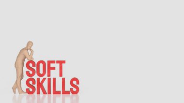 Düşünen iş adamı yumuşak becerilere dayanır iletişim, liderlik, duygusal zeka, kişisel gelişim ve kariyer gelişimi için gerekli işyeri becerilerini simgeleyen metinler yazar..