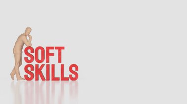 Düşünen iş adamı yumuşak becerilere dayanır iletişim, liderlik, duygusal zeka, kişisel gelişim ve kariyer gelişimi için gerekli işyeri becerilerini simgeleyen metinler yazar..